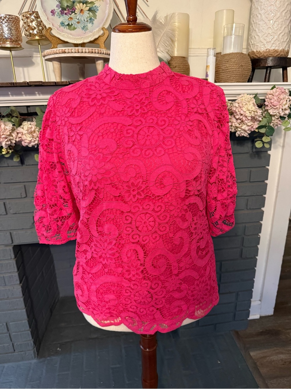 Nanette Lepore Hot Pink Floral Lace Blouse
